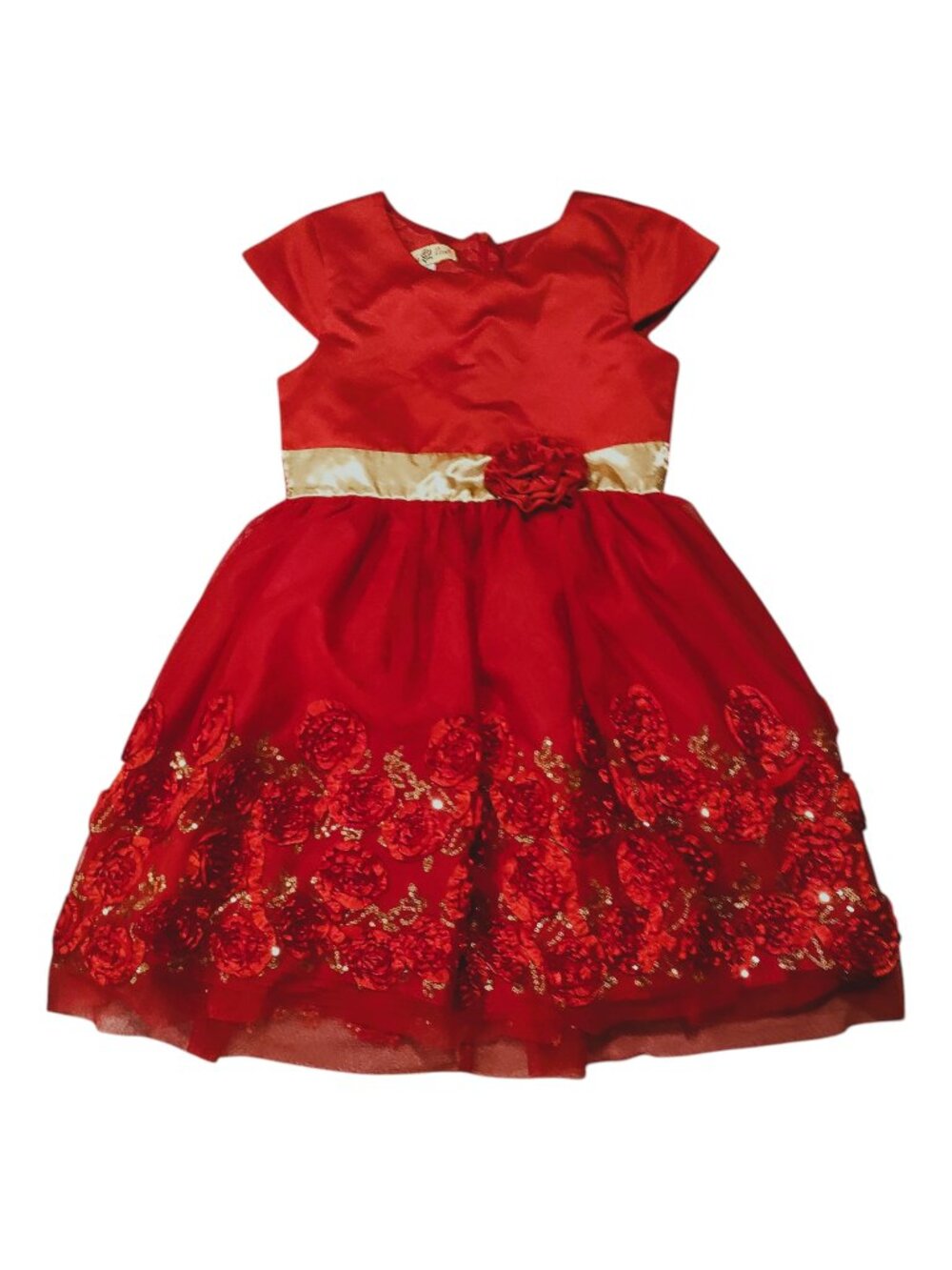 Purple Rose Red and Gold Kid Dress Sequin and Ribbon Roses Girls Size 8 (Medium)